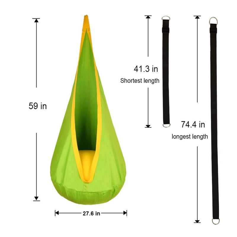 WUBOTIYU Kids Pod Swing Hanging Seat Child Hammock Chair Indoor and Outdoor Sensory Swing 100% Cotton Loading Capacity 170 lbs (Green) - Image 3